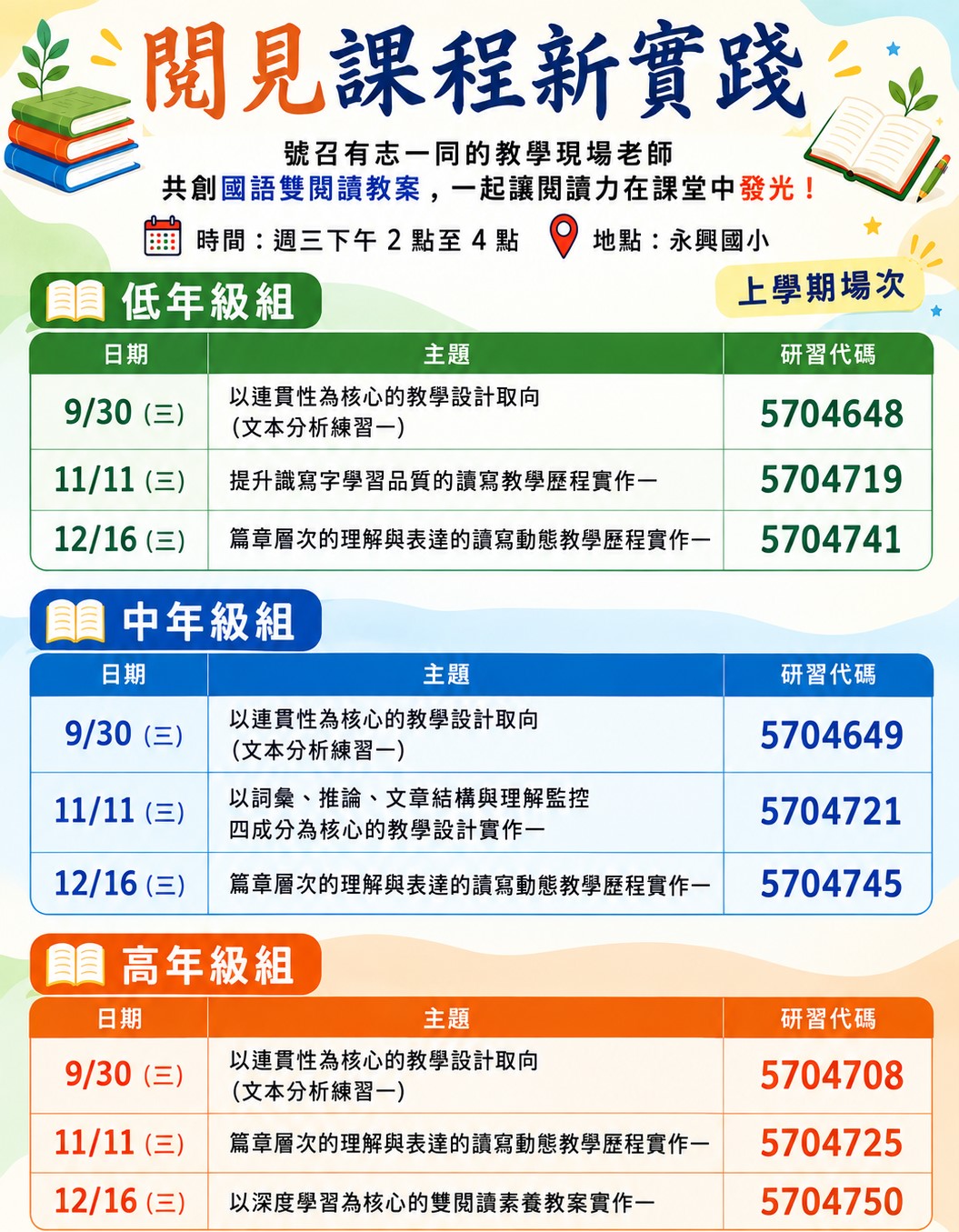 【研習資訊】115學年度申請通過增置國民中小學閱讀推動教師計畫(修正附件研習時間) 的代表圖片